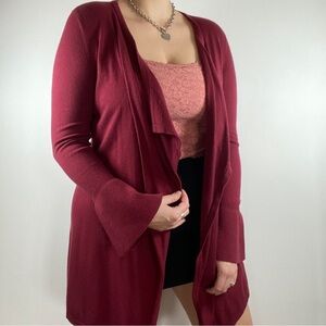 WHBM Burgundy Flute Sleeve Drapey Cardigan Sweater